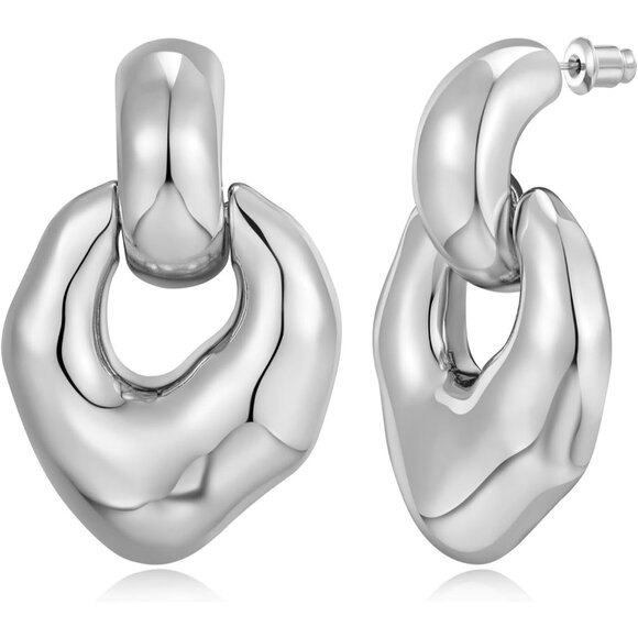 Women's Silver Irregular Statement Retro Hoop Dangle Earrings Multiple Style - Picture 1 of 6